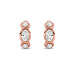 2.5CTW Oval Shaped Lab Grown Diamond (F/VVS) Three Stone Huggie Earrings in 14K Gold