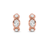 2.5CTW Oval Shaped Lab Grown Diamond (F/VVS) Three Stone Huggie Earrings in 14K Gold