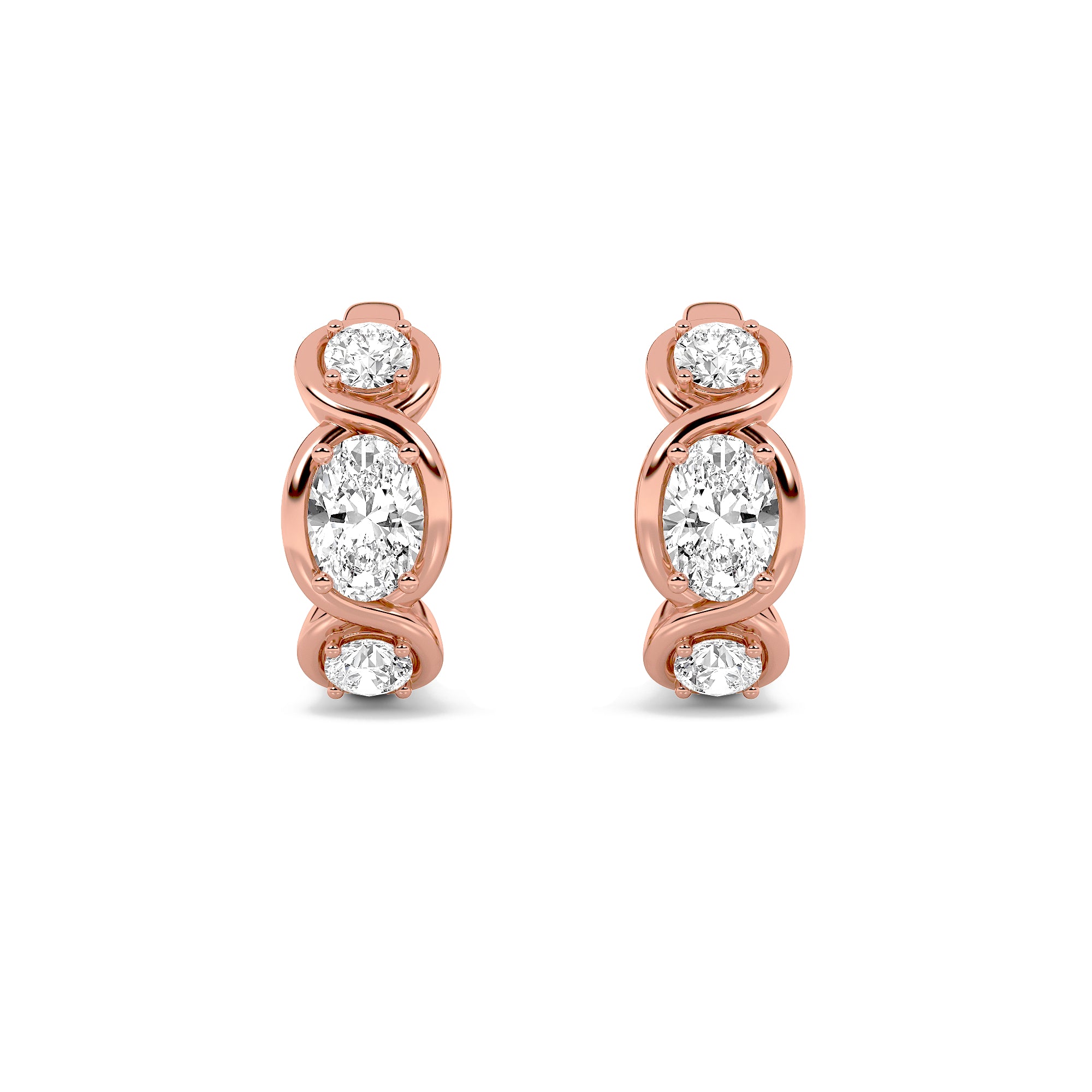 2.5CTW Oval Shaped Lab Grown Diamond (F/VVS) Three Stone Huggie Earrings in 14K Gold