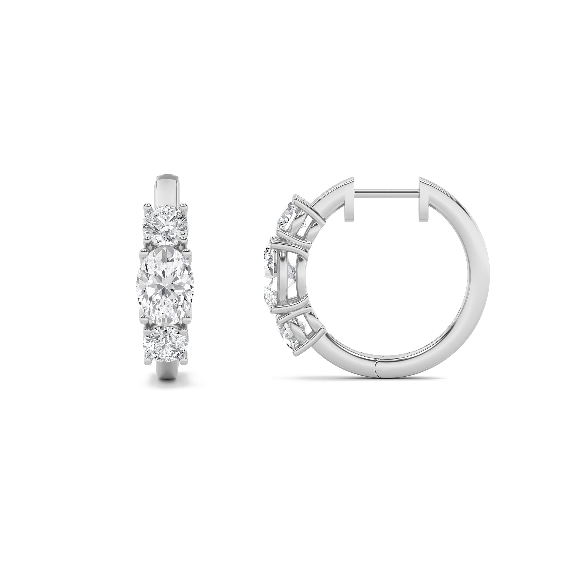 2.5CTW Oval Shaped Lab Grown Diamond (F/VS) Three Stone Huggie Earrings in 14K Gold