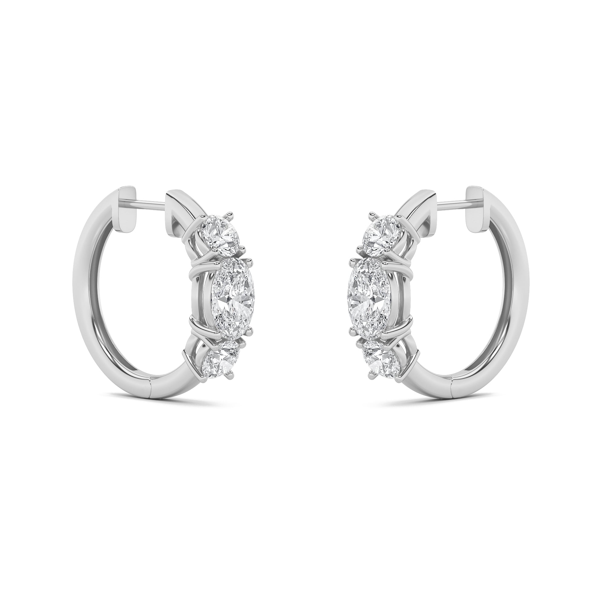 2.5CTW Oval Shaped Lab Grown Diamond (G/VS) Three Stone Huggie Earrings in 14K Gold
