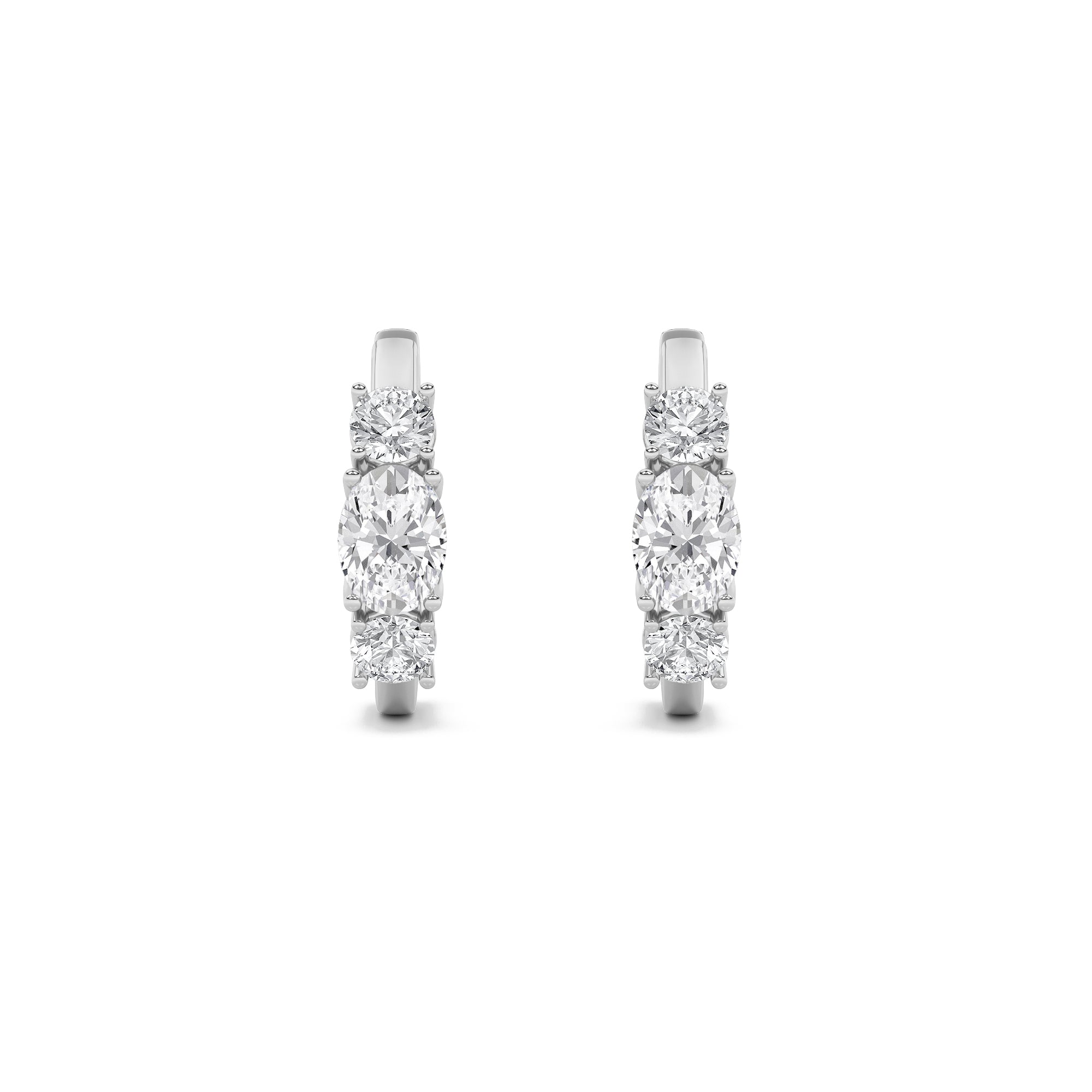 2.5CTW Oval Shaped Lab Grown Diamond (G/VS) Three Stone Huggie Earrings in 14K Gold