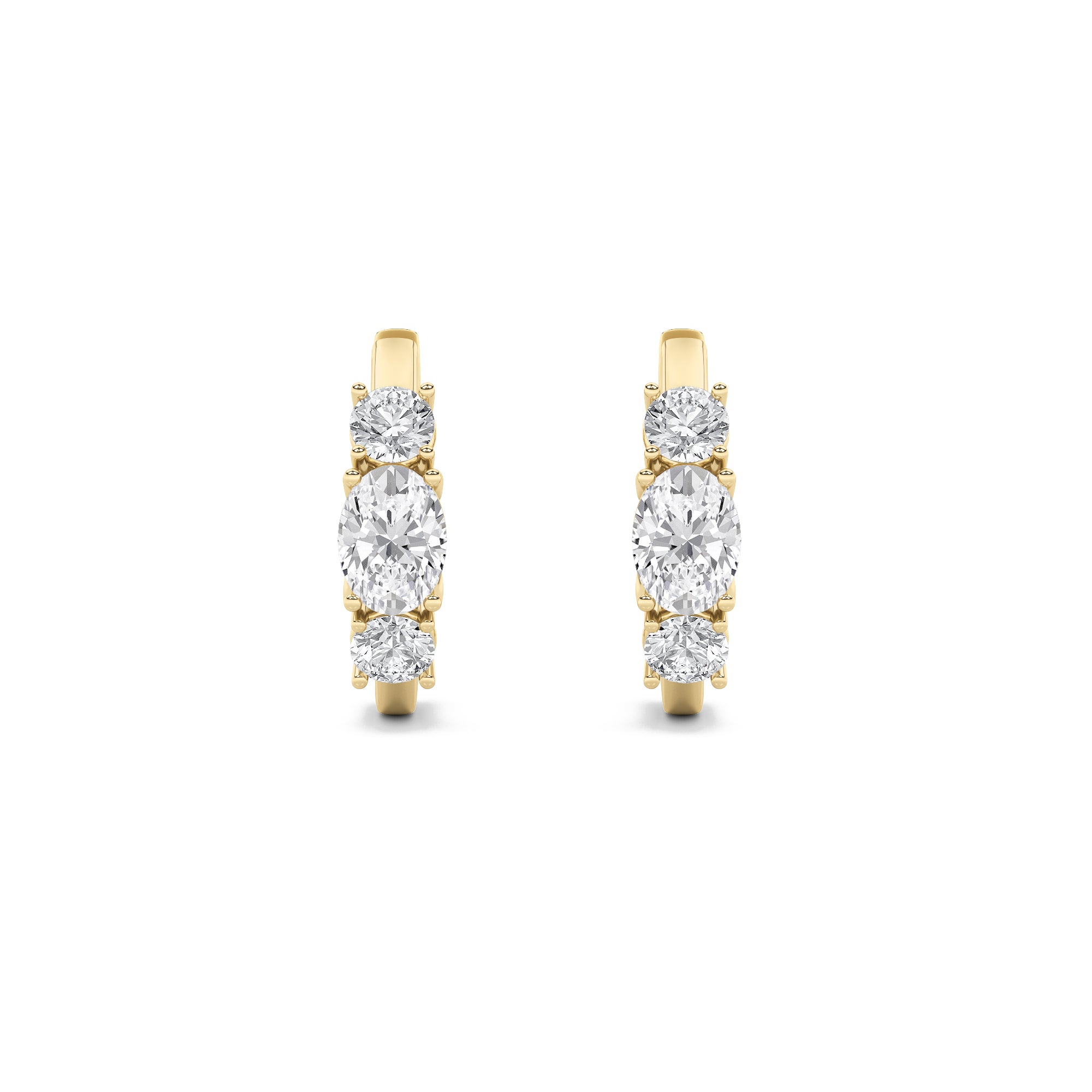 2.5CTW Oval Shaped Lab Grown Diamond (F/VS) Three Stone Huggie Earrings in 14K Gold