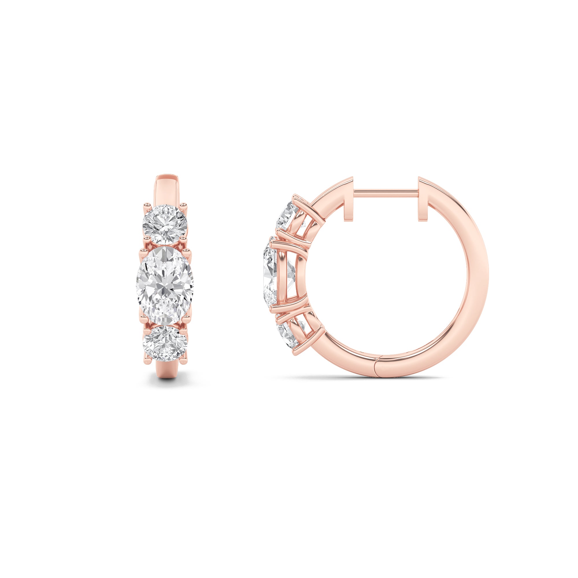 2.5CTW Oval Shaped Lab Grown Diamond (F/VS) Three Stone Huggie Earrings in 14K Gold