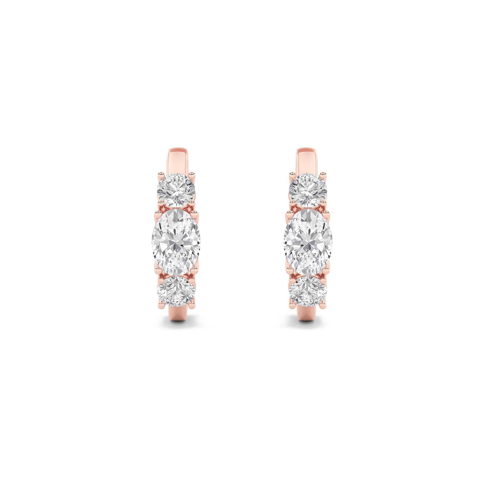 2.5CTW Oval Shaped Lab Grown Diamond (F/VS) Three Stone Huggie Earrings in 14K Gold