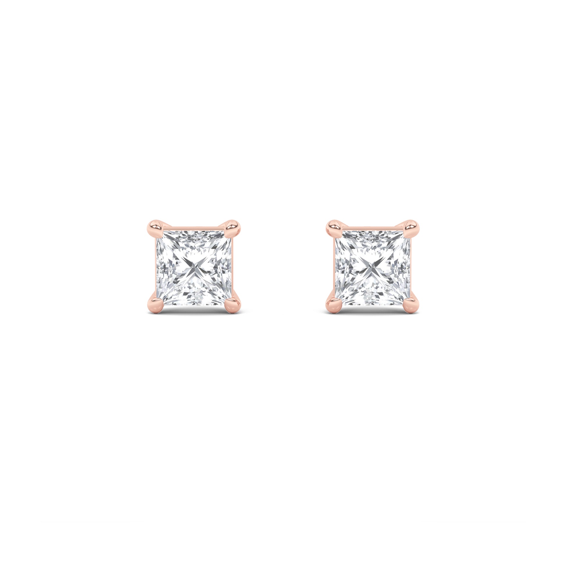 1CTW Princess Shaped Lab Grown Diamond (G/VS) Classic Basket Set Stud Earrings in 14K Gold