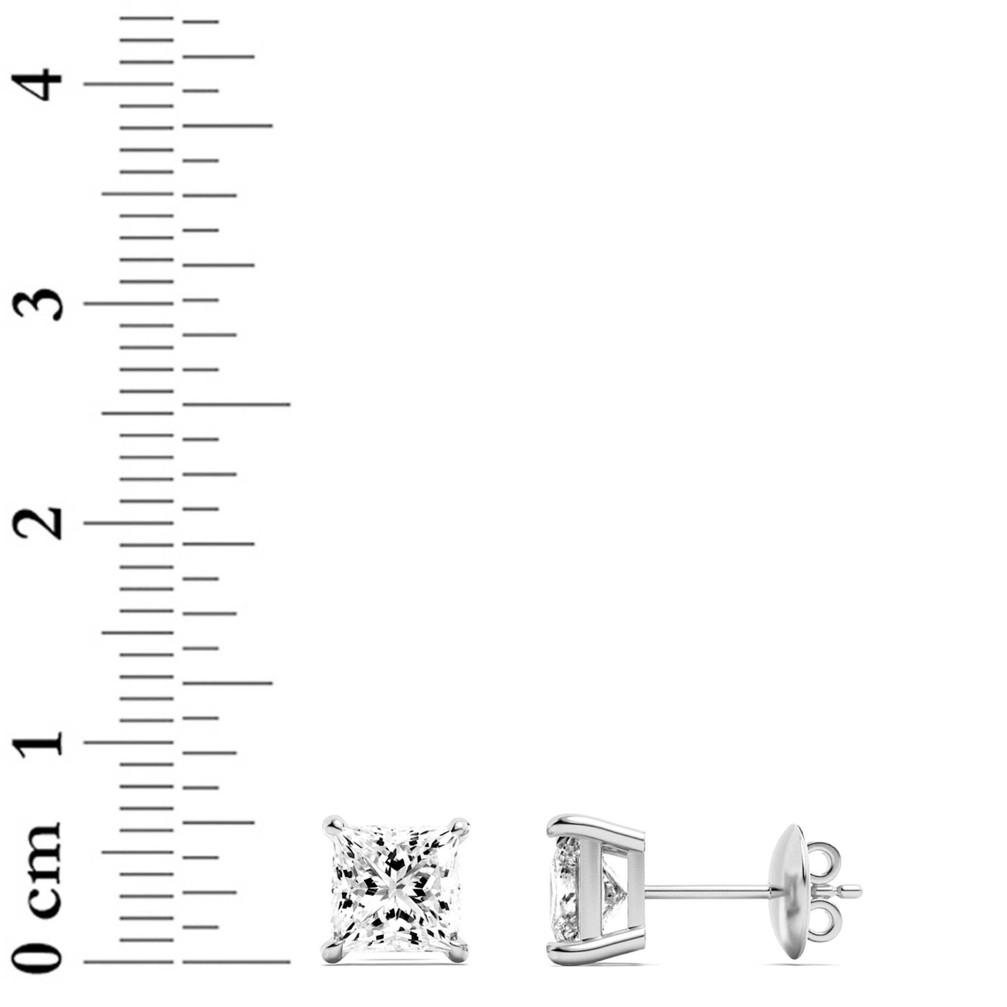 3CTW Princess Shaped Lab Grown Diamond (F/VS) Classic Basket Set Stud Earrings in 14K Gold