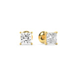 3CTW Princess Shaped Lab Grown Diamond (G/VS) Classic Basket Set Stud Earrings in 14K Gold