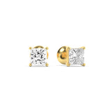 3CTW Princess Shaped Lab Grown Diamond (G/VS) Classic Basket Set Stud Earrings in 14K Gold