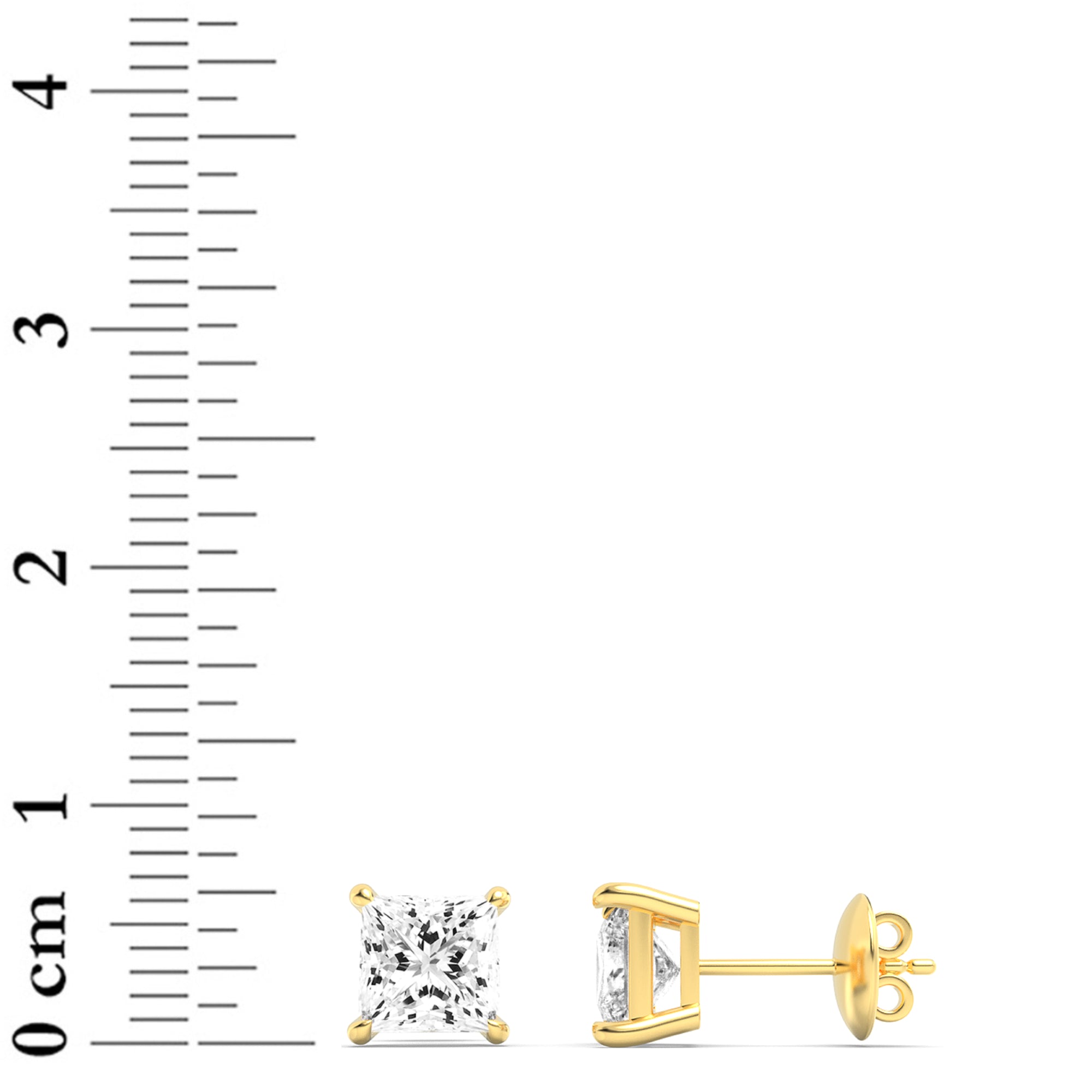 3CTW Princess Shaped Lab Grown Diamond (G/VS) Classic Basket Set Stud Earrings in 14K Gold