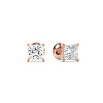 3CTW Princess Shaped Lab Grown Diamond (F/VS) Classic Basket Set Stud Earrings in 14K Gold