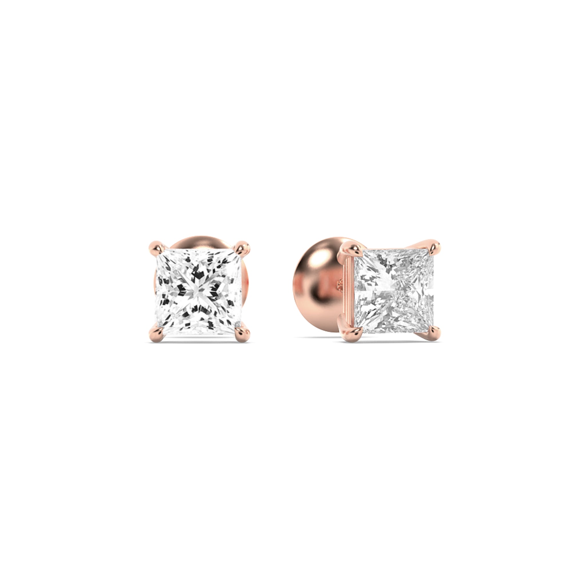 3CTW Princess Shaped Lab Grown Diamond (F/VS) Classic Basket Set Stud Earrings in 14K Gold