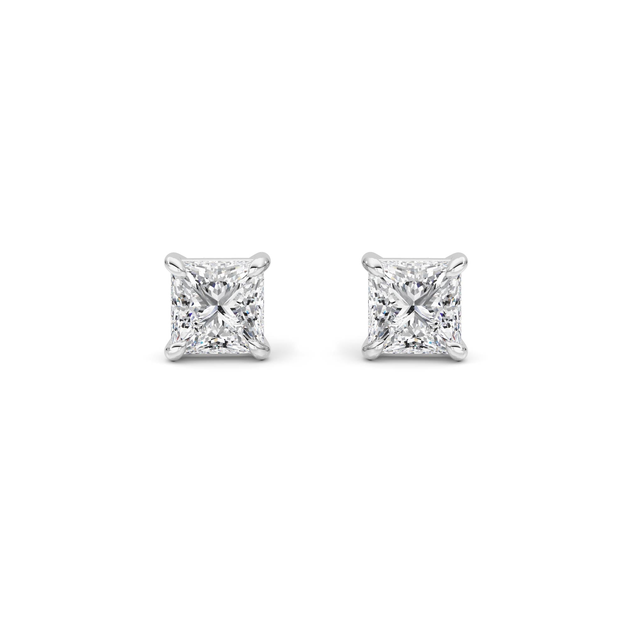 4CTW Princess Shaped Lab Grown Diamond (F/VS) Classic Basket Set Stud Earrings in 14K Gold
