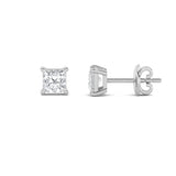 4CTW Princess Shaped Lab Grown Diamond (G/VS) Classic Basket Set Stud Earrings in 14K Gold