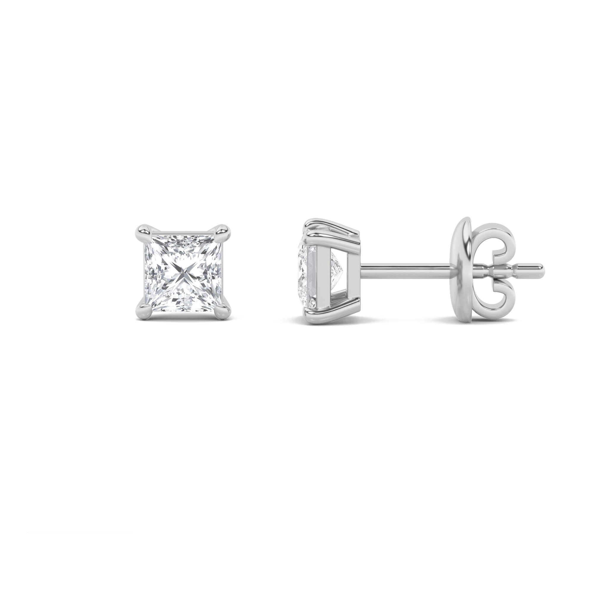 4CTW Princess Shaped Lab Grown Diamond (G/VS) Classic Basket Set Stud Earrings in 14K Gold