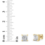 4CTW Princess Shaped Lab Grown Diamond (F/VS) Classic Basket Set Stud Earrings in 14K Gold