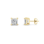 4CTW Princess Shaped Lab Grown Diamond (G/VS) Classic Basket Set Stud Earrings in 14K Gold