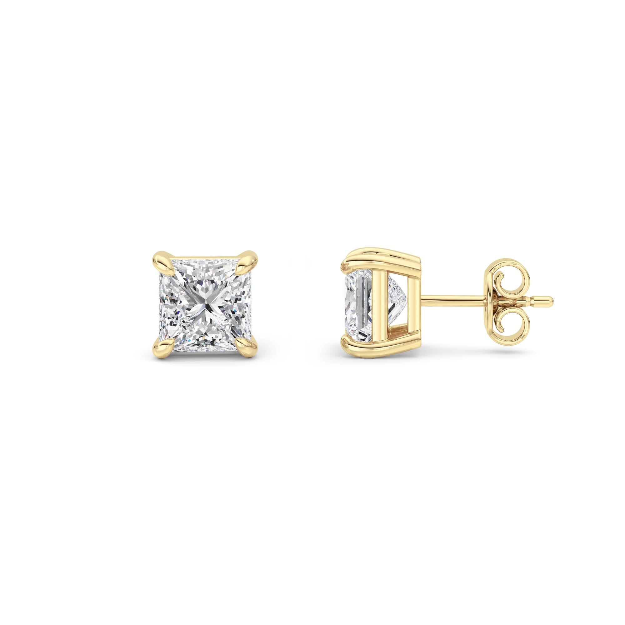 4CTW Princess Shaped Lab Grown Diamond (G/VS) Classic Basket Set Stud Earrings in 14K Gold