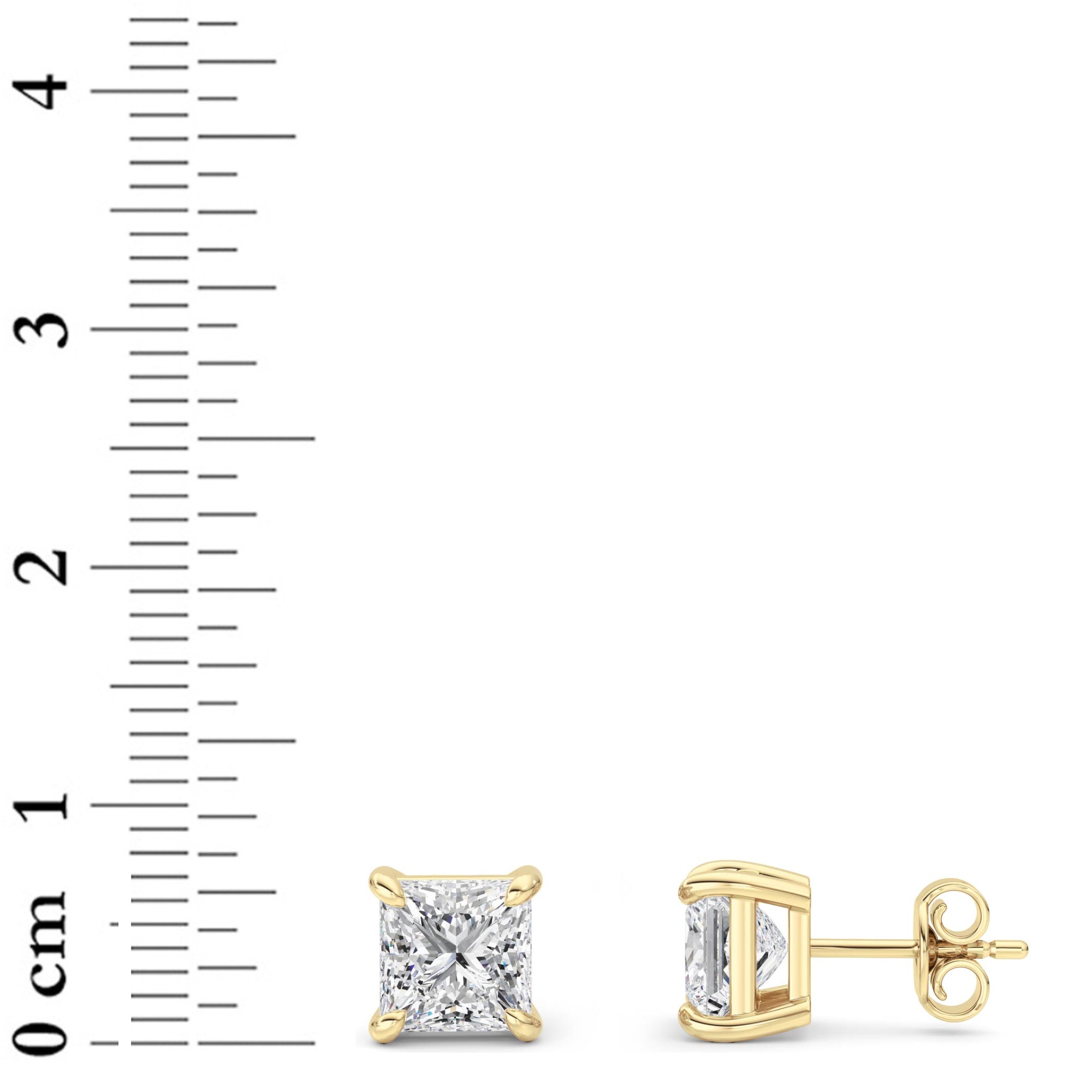 5CTW Princess Shaped Lab Grown Diamond (G/VS) Classic Basket Set Stud Earrings in 14K Gold