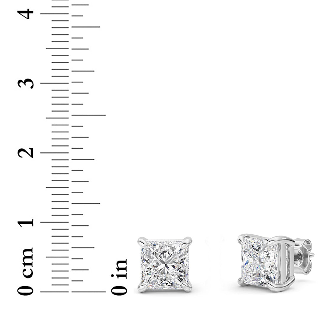 6CTW Princess Shaped Lab Grown Diamond (F/VS) Classic Basket Set Stud Earrings in 14K Gold