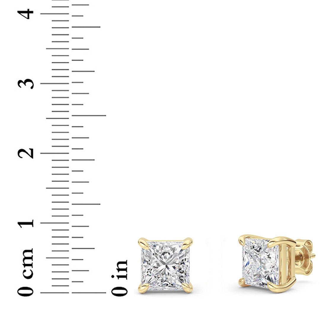 6CTW Princess Shaped Lab Grown Diamond (F/VS) Classic Basket Set Stud Earrings in 14K Gold