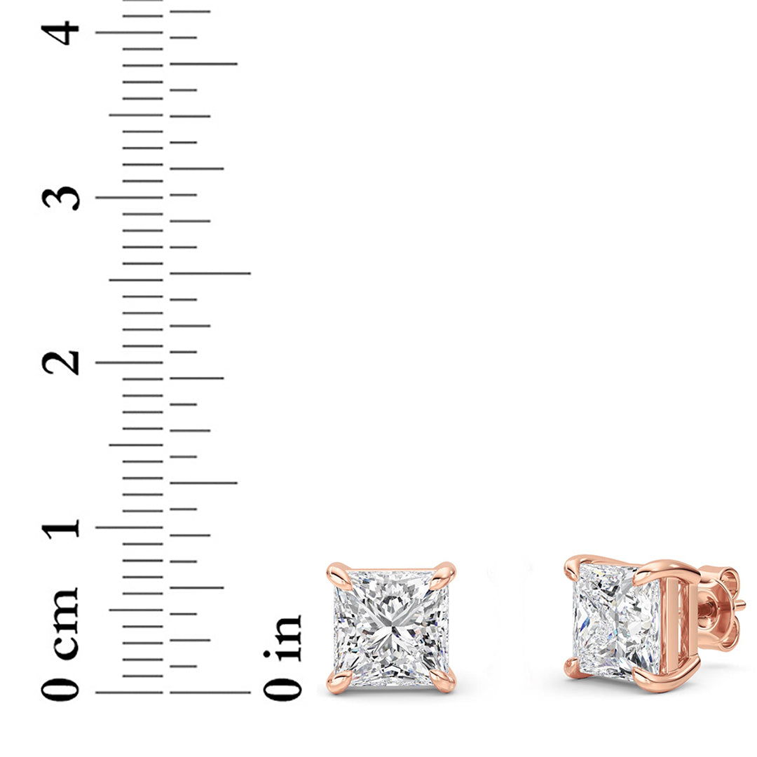 6CTW Princess Shaped Lab Grown Diamond (F/VS) Classic Basket Set Stud Earrings in 14K Gold