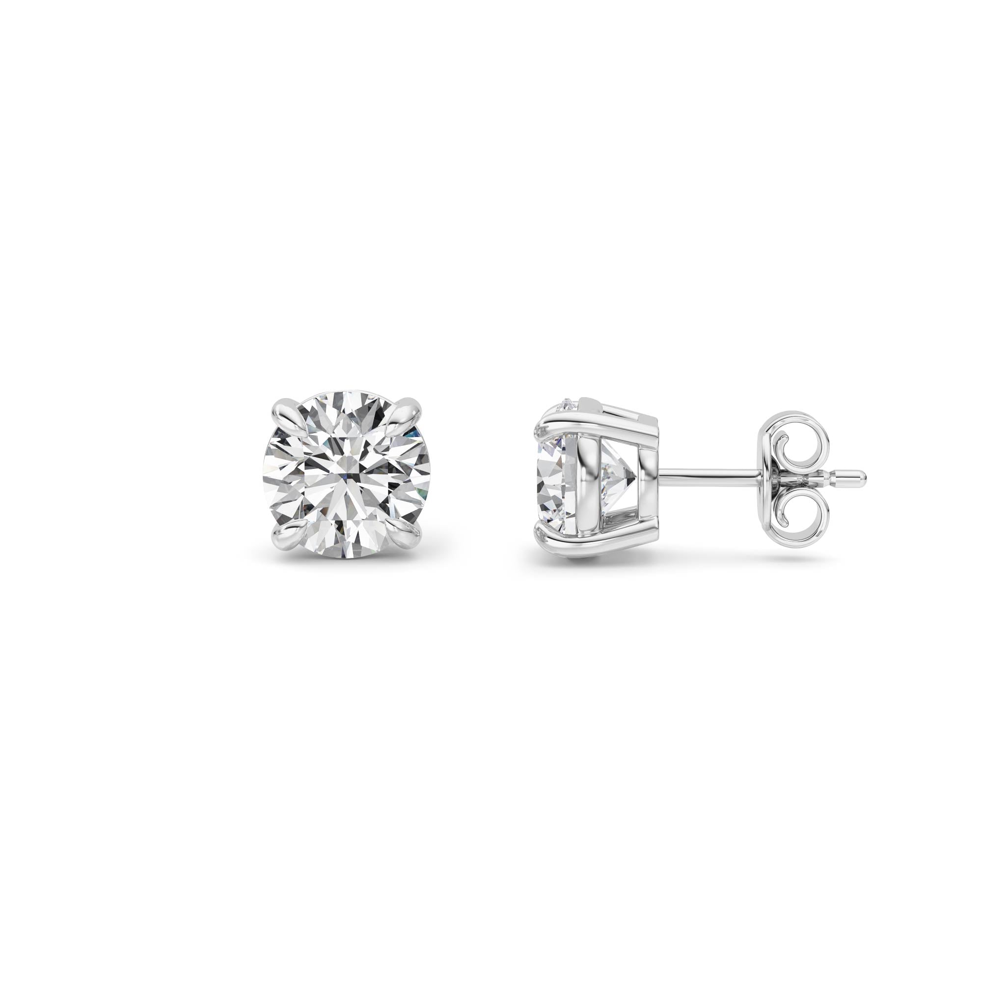5CTW Round Shaped Lab Grown Diamond (F/VS) Classic Basket Set Stud Earrings in 14K Gold