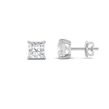 1CTW Princess Shaped Lab Grown Diamond (F/VS) Stud Earrings in 14K Gold