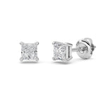 1CTW Princess Shaped Lab Grown Diamond (F/VS) Stud Earrings in 14K Gold