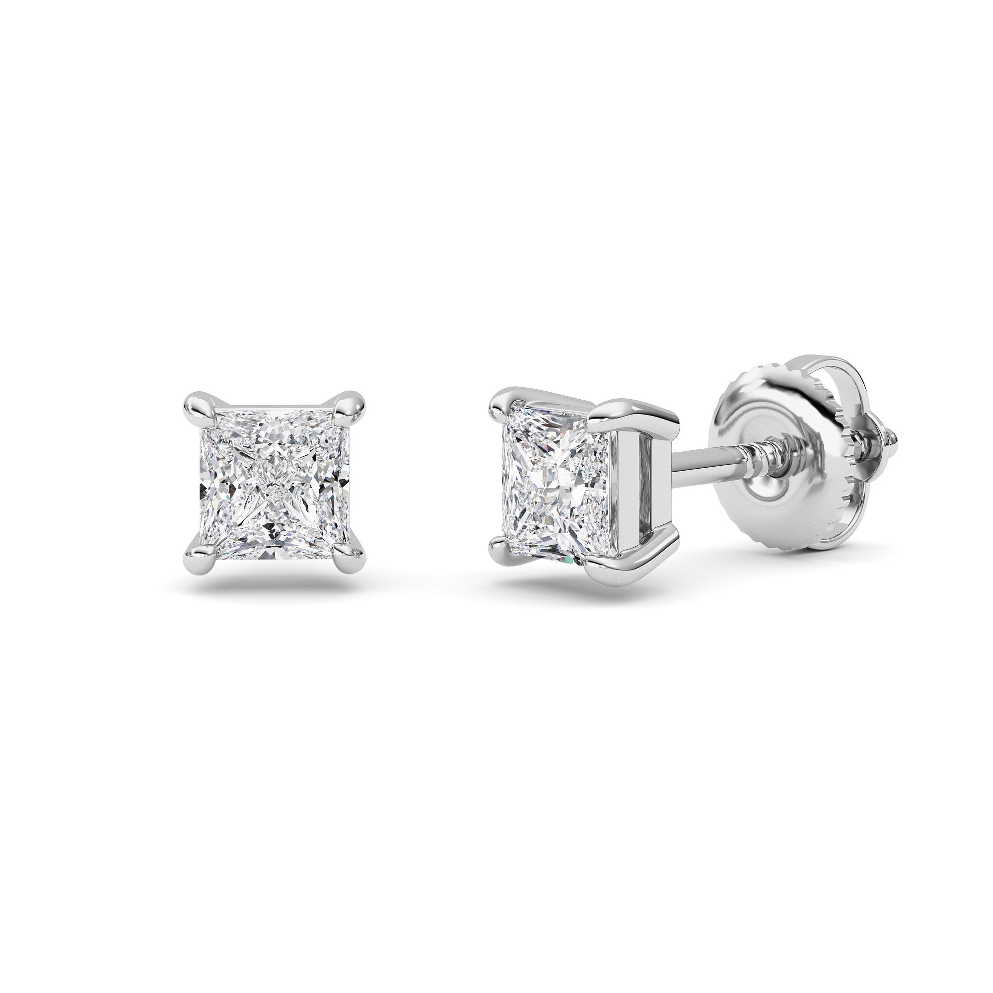1CTW Princess Shaped Lab Grown Diamond (F/VS) Stud Earrings in 14K Gold