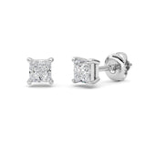 2CTW Princess Shaped Lab Grown Diamond (F/VS) Stud Earrings in 14K Gold