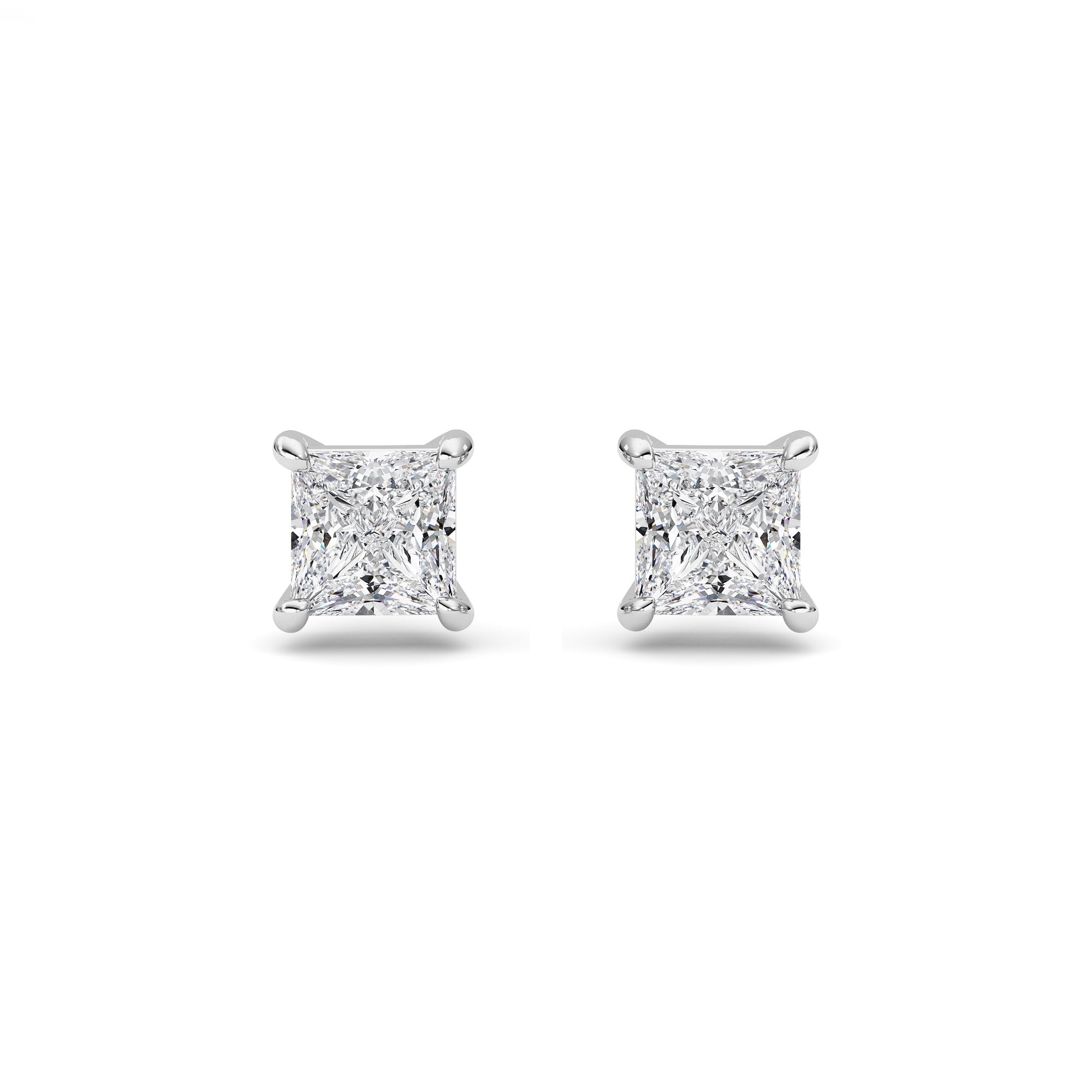 2CTW Princess Shaped Lab Grown Diamond (F/VS) Stud Earrings in 14K Gold