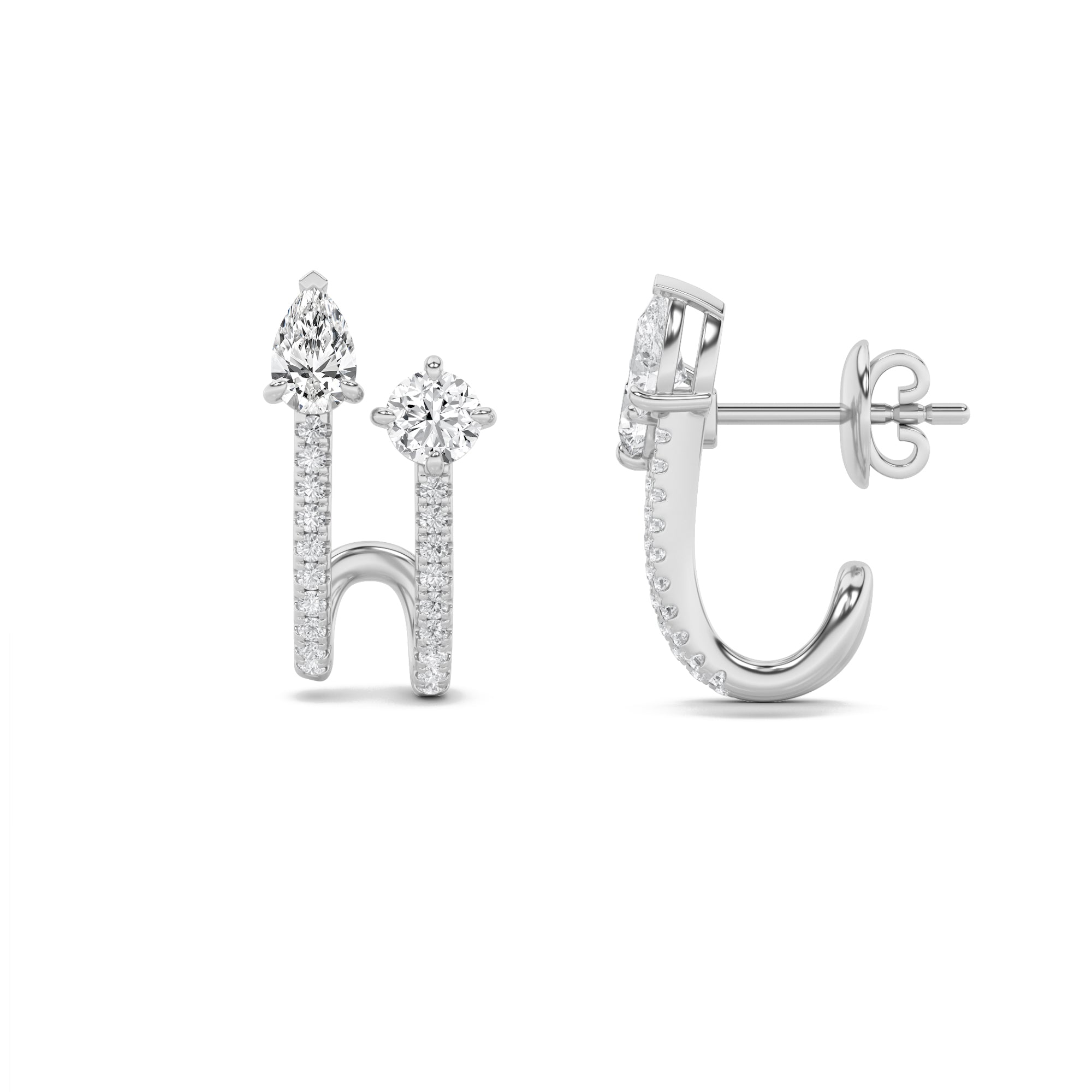 2.5CTW Round Shaped Lab Grown Diamond (F/VVS) Toi et Moi Accented Earrings in 14K Gold