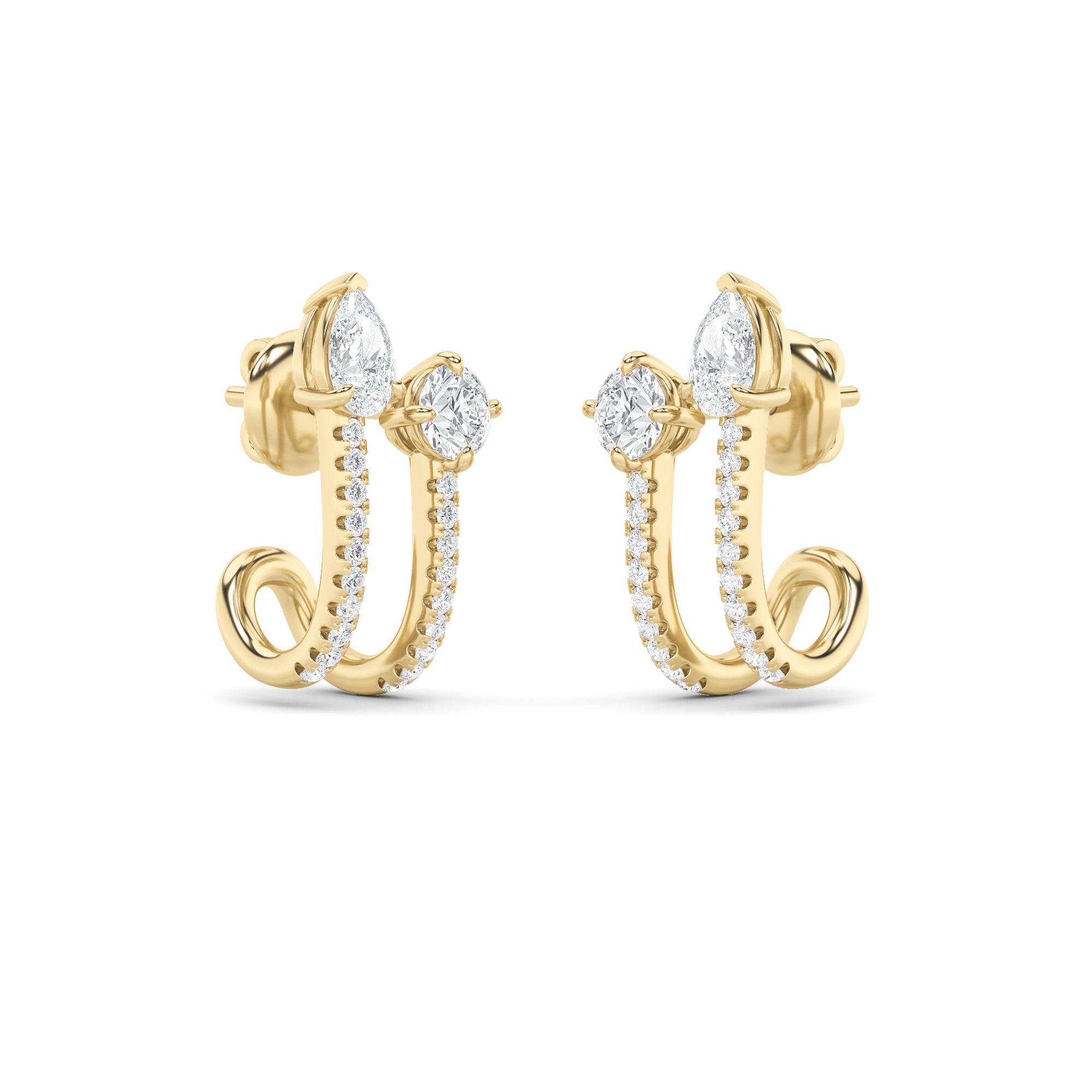 2.5CTW Round Shaped Lab Grown Diamond (F/VS) Toi et Moi Accented Earrings in 14K Gold
