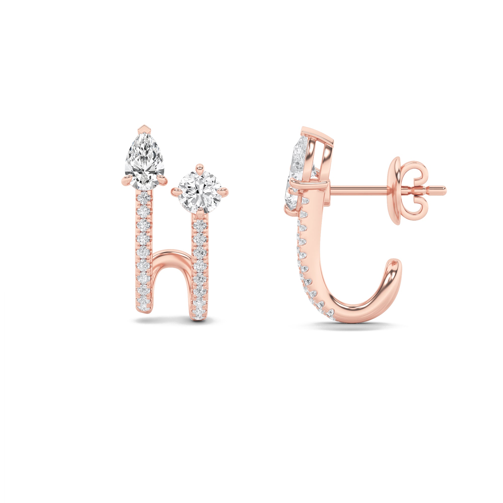 2.5CTW Round Shaped Lab Grown Diamond (F/VVS) Toi et Moi Accented Earrings in 14K Gold