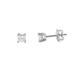 1CTW Princess Shaped Lab Grown Diamond (F/VS) Hidden Halo Stud Earrings in 14K Gold