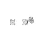 1CTW Princess Shaped Lab Grown Diamond (F/VS) Hidden Halo Stud Earrings in 14K Gold