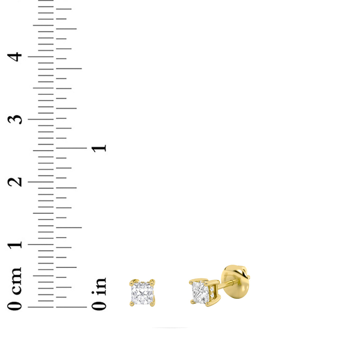 1.25CTW Princess Shaped Lab Grown Diamond (F/VS) Hidden Halo Stud Earrings in 14K Gold