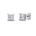 2CTW Princess Shaped Lab Grown Diamond (F/VS) Hidden Halo Stud Earrings in 14K Gold