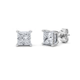 2CTW Princess Shaped Lab Grown Diamond (F/VS) Hidden Halo Stud Earrings in 14K Gold