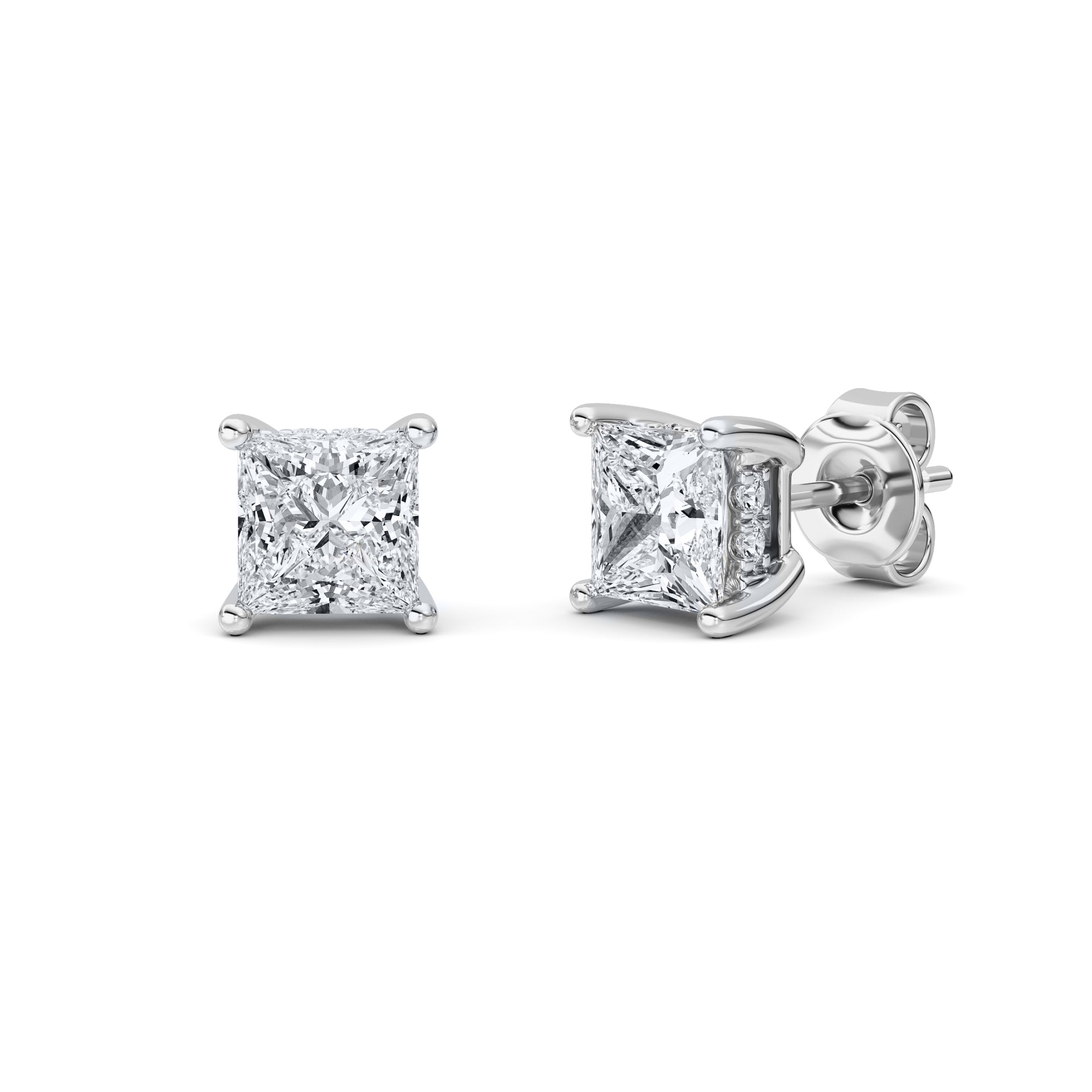 2CTW Princess Shaped Lab Grown Diamond (F/VS) Hidden Halo Stud Earrings in 14K Gold