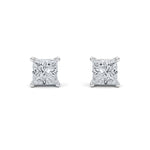 2CTW Princess Shaped Lab Grown Diamond (F/VS) Hidden Halo Stud Earrings in 14K Gold