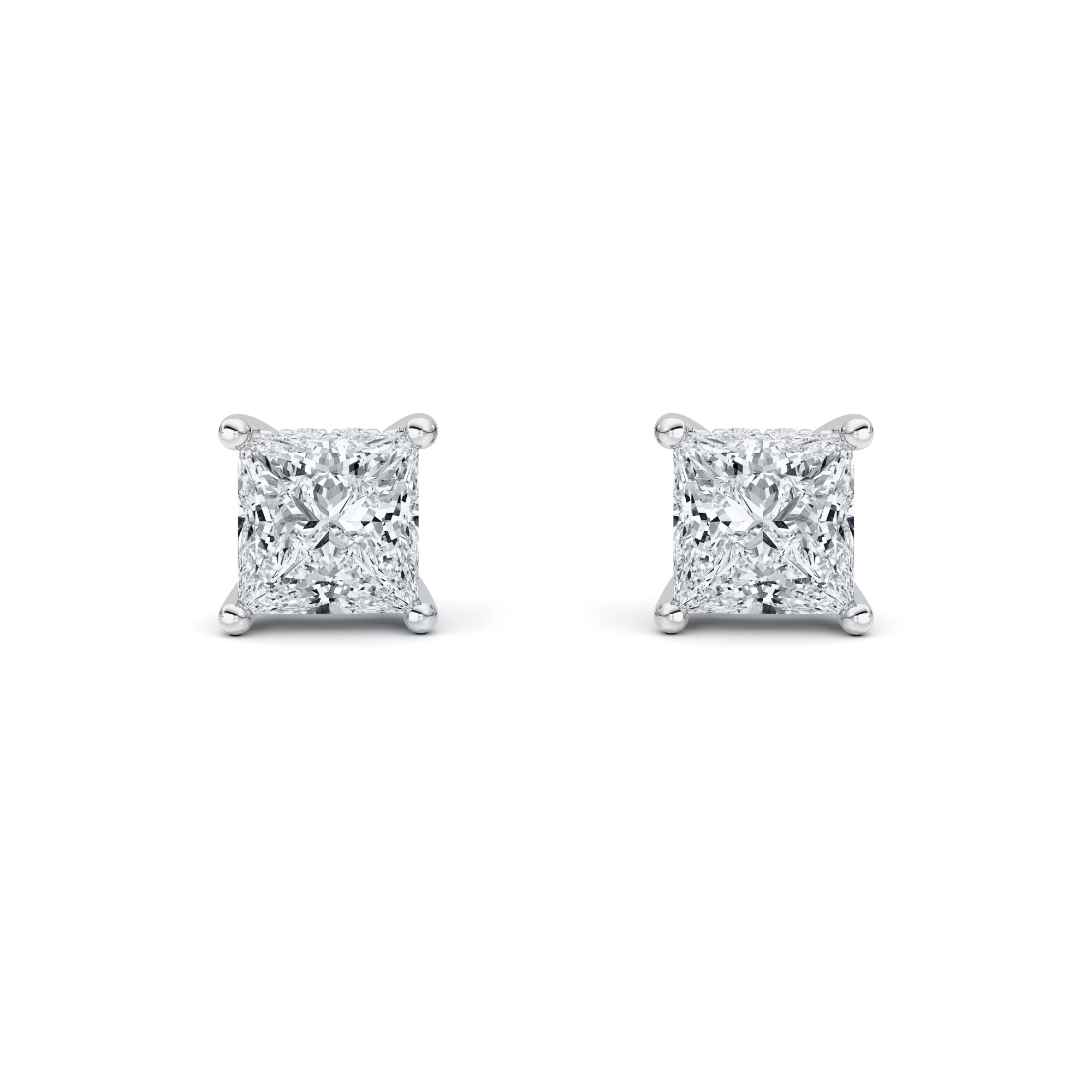 2CTW Princess Shaped Lab Grown Diamond (F/VS) Hidden Halo Stud Earrings in 14K Gold