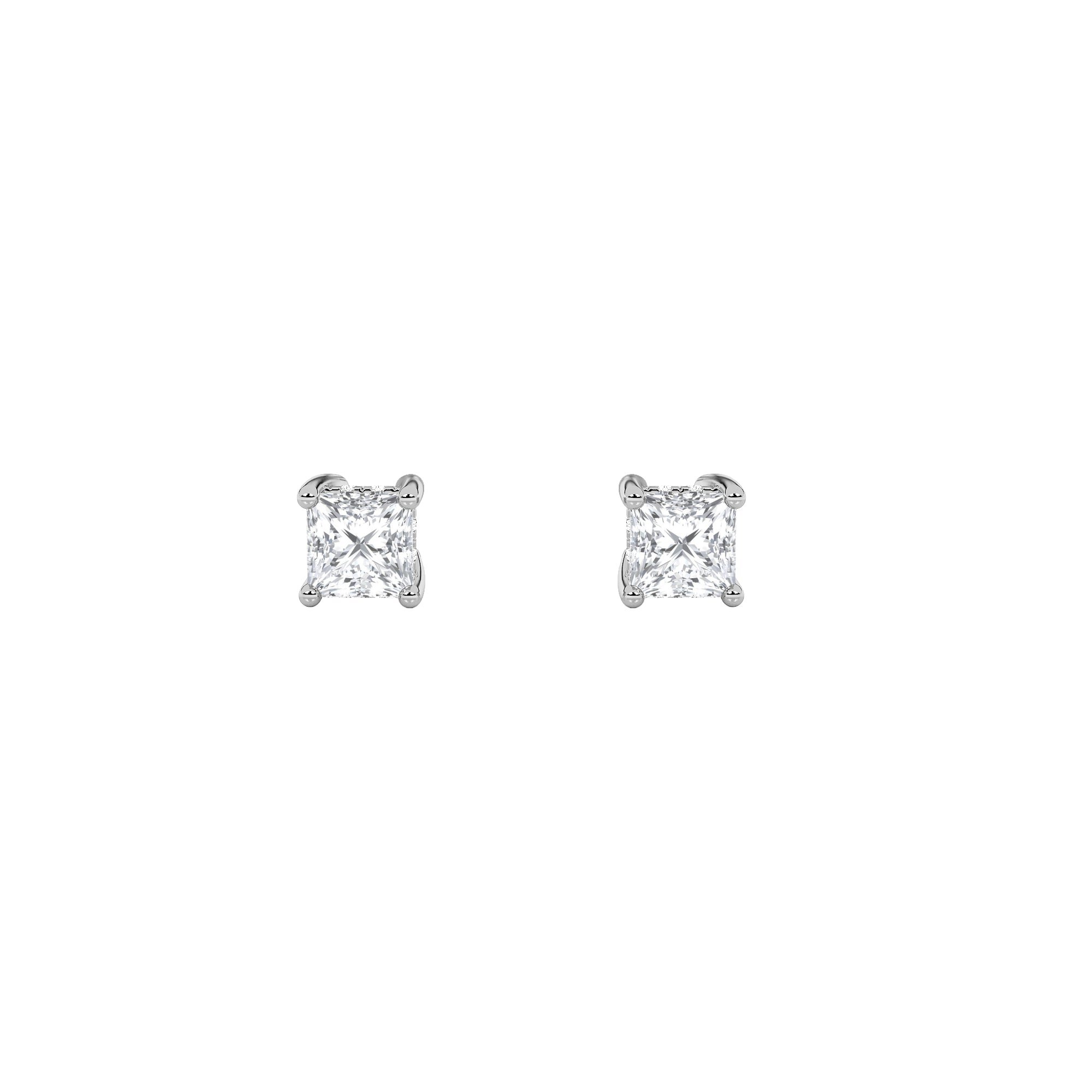 3CTW Princess Shaped Lab Grown Diamond (F/VS) Hidden Halo Stud Earrings in 14K Gold