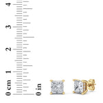 3CTW Princess Shaped Lab Grown Diamond (F/VS) Hidden Halo Stud Earrings in 14K Gold