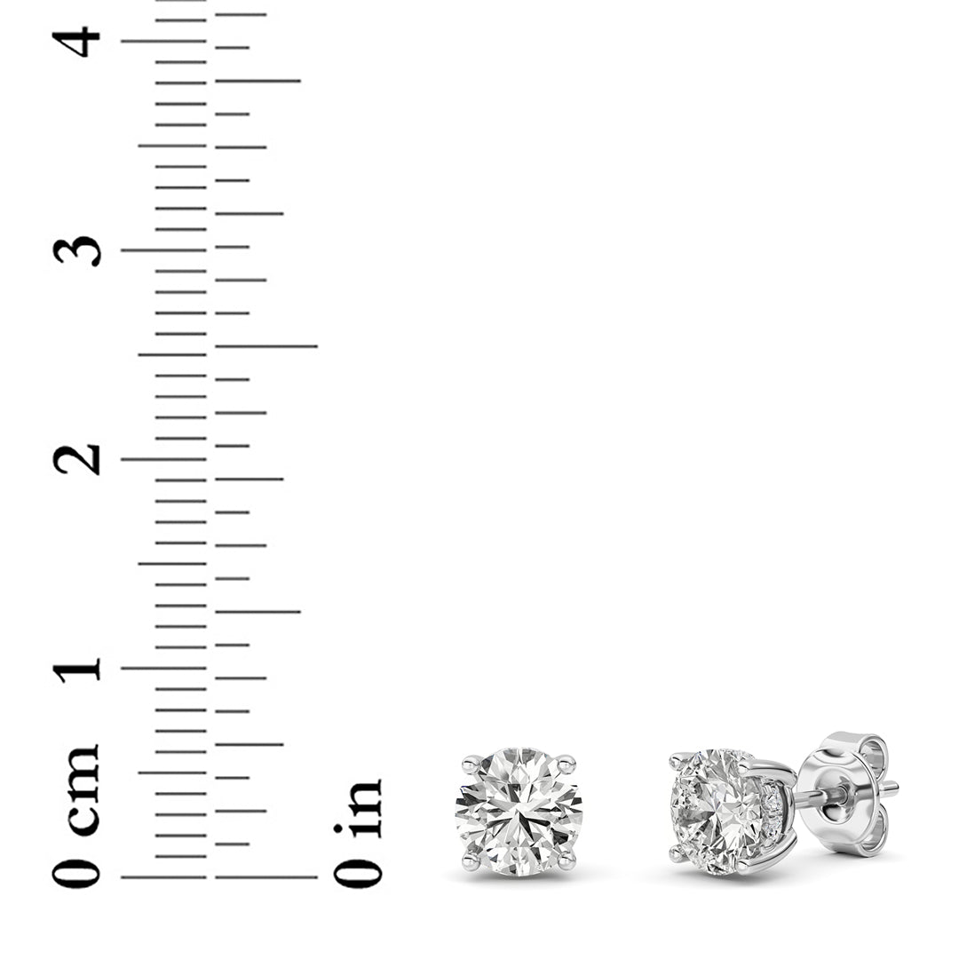 2CTW Round Shaped Lab Grown Diamond (G/VS) Hidden Halo Stud Earrings in 14K Gold
