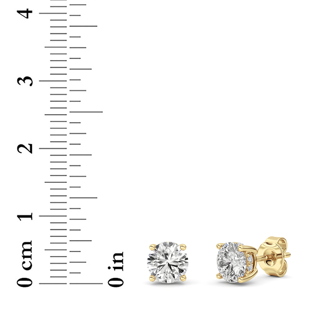 2CTW Round Shaped Lab Grown Diamond (F/VS) Hidden Halo Stud Earrings in 14K Gold