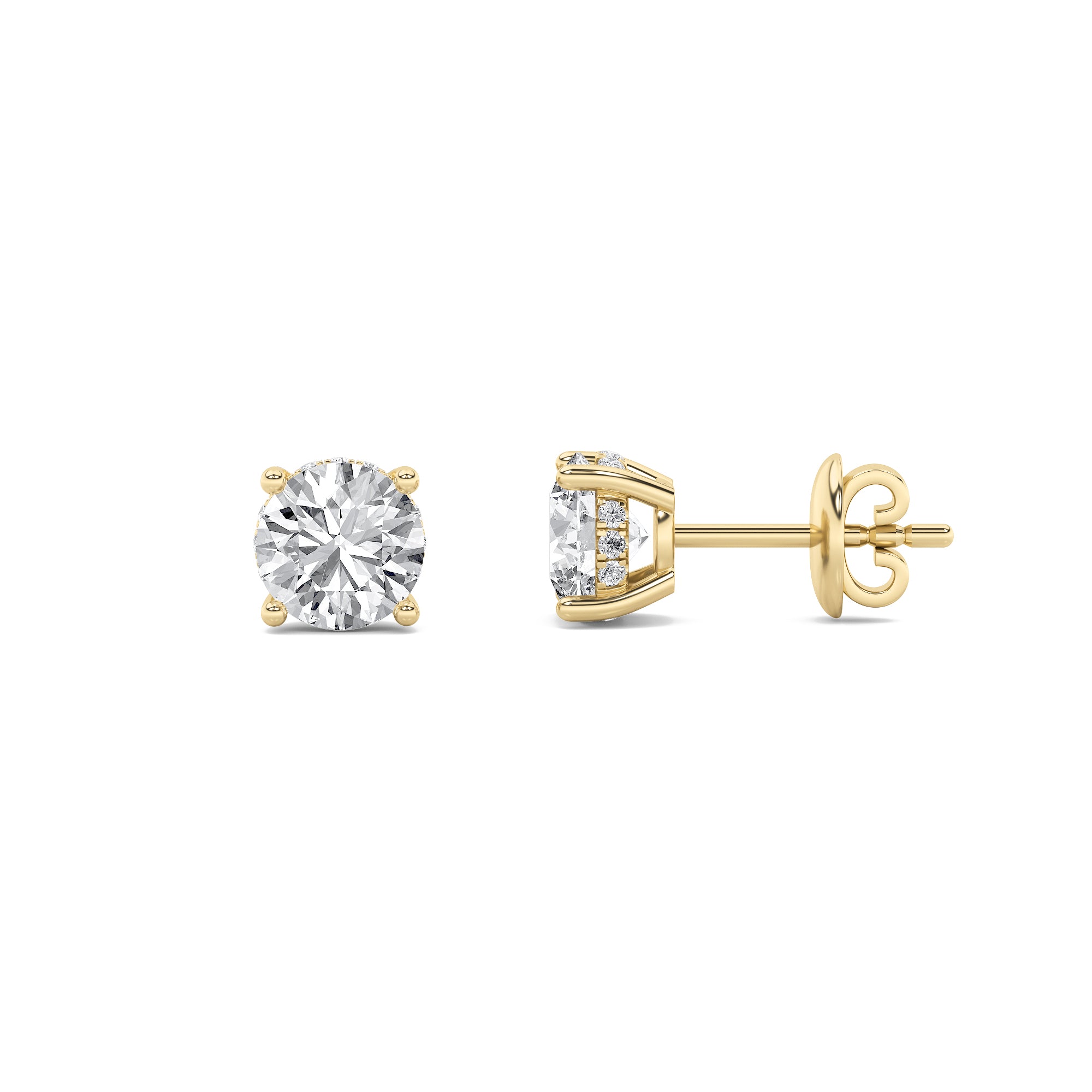 2CTW Round Shaped Lab Grown Diamond (G/VS) Hidden Halo Stud Earrings in 14K Gold