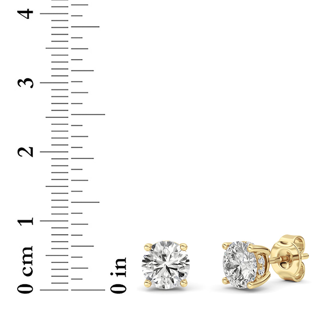 3CTW Round Shaped Lab Grown Diamond (G/VS) Hidden Halo Stud Earrings in 14K Gold
