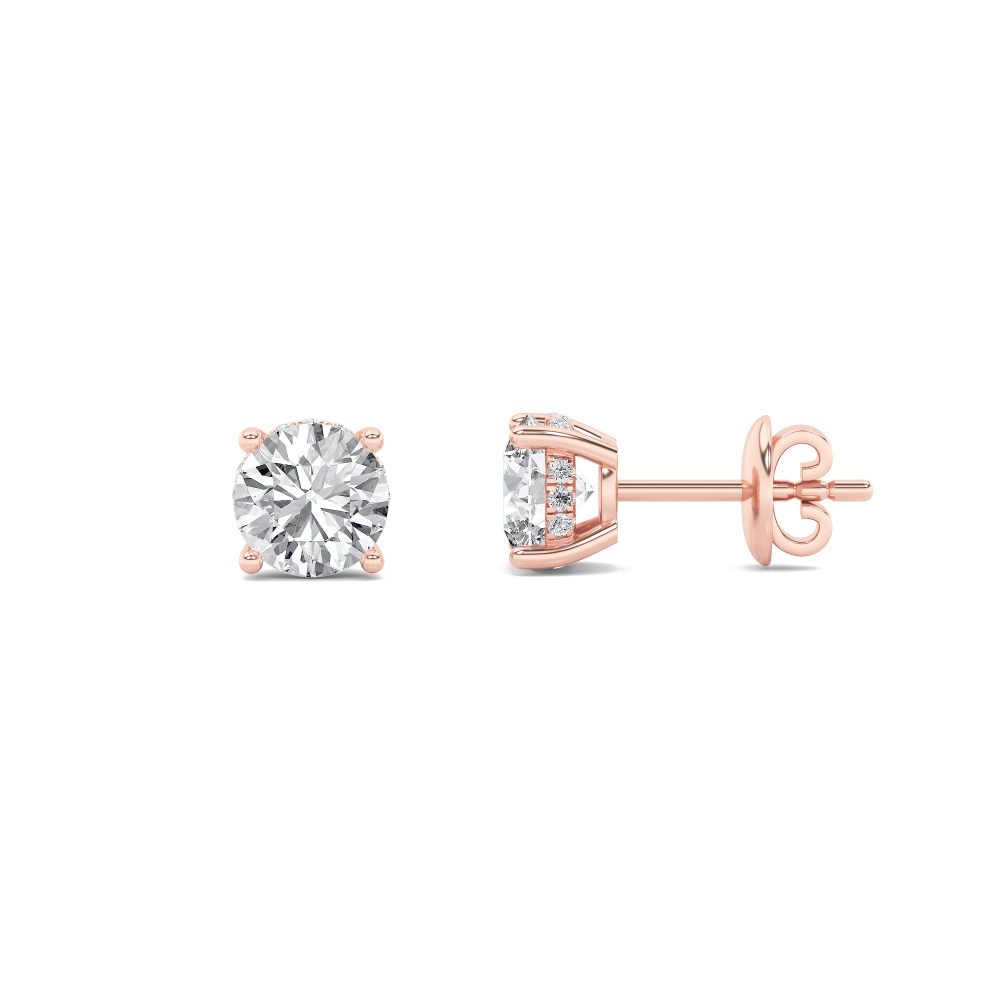 3CTW Round Shaped Lab Grown Diamond (F/VS) Hidden Halo Stud Earrings in 14K Gold